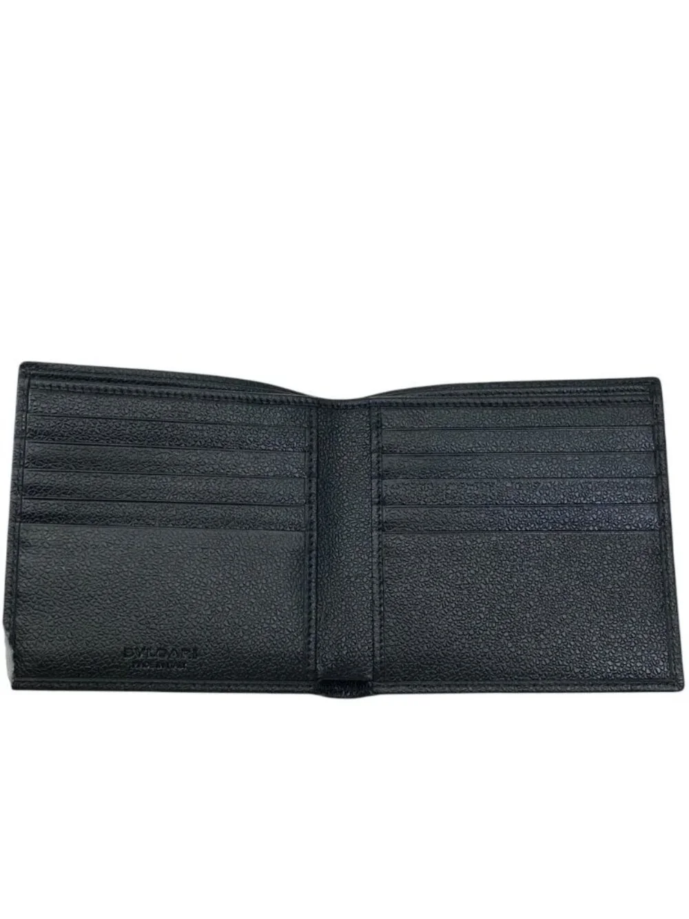 Bvlgari Logo Bifold Wallet Folding Billfold Leather Black Practical